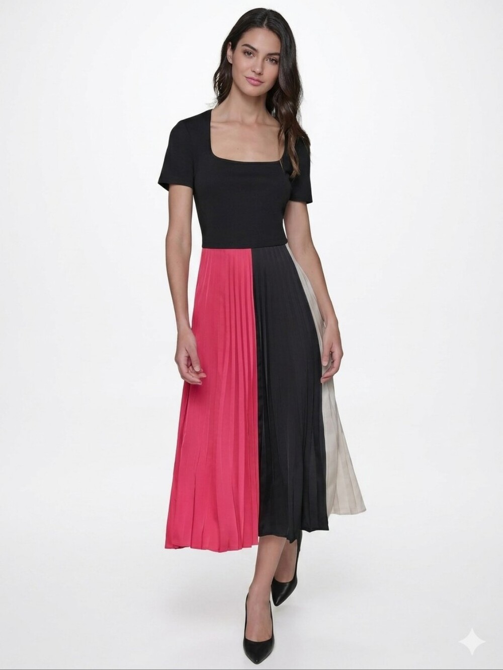 Karl Lagerfeld Paris Colorblock Fit And Flare Pleated Midi Dress Sz 8 NWT